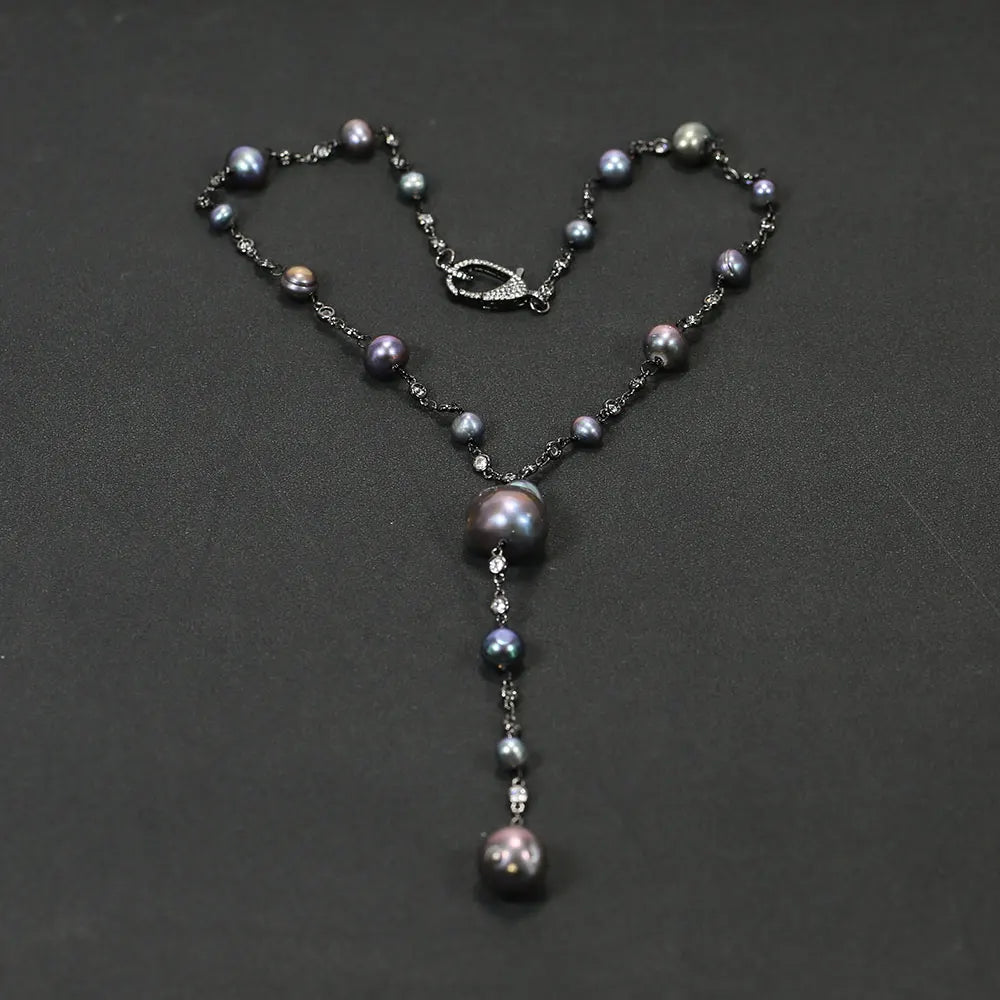 Black Keshi Pearl Gunmetal Necklace