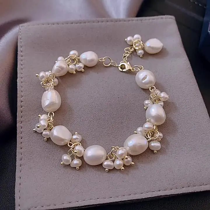 Natural Baroque Pearl Gold Charm Bracelet