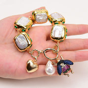 Natural Keshi Pearl Green Crystal Bracelet