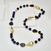 Blue Agate Biwa Pearl Station Necklace