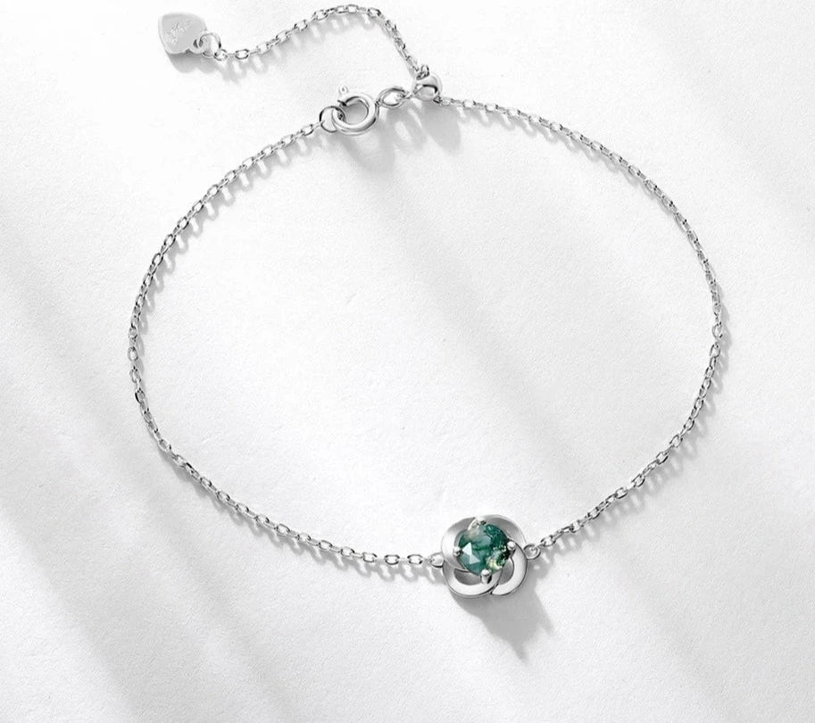 925 Silver Natural Moss Agate Bracelet