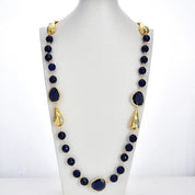 Blue Agate Biwa Pearl Station Necklace