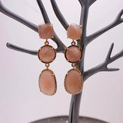 Natural Gemstone Purple Amethyst & Sunstone Drop Earrings