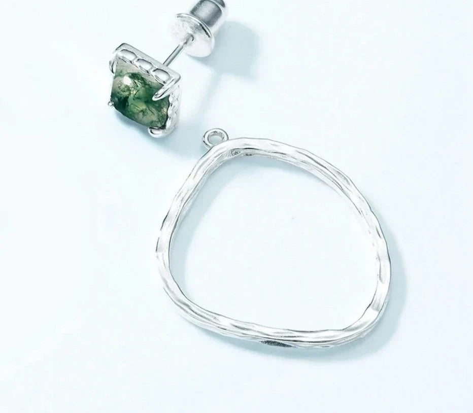 925 Silver Moss Agate Earrings