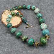 Natural Gemstone Green Emerald Agate Gray Bead Jewelry Set