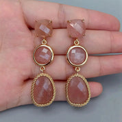 Natural Gemstone Purple Amethyst & Sunstone Drop Earrings