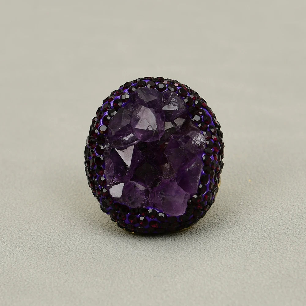 Natural Amethyst Druzy Gemstone Rings
