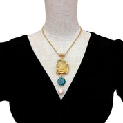 Natural Lemon Quartz & Blue Apatite Gemstone and Keshi Pearl Necklace