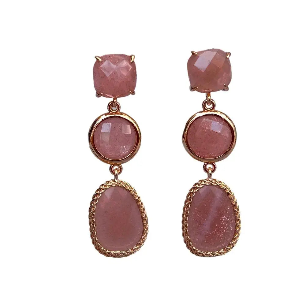 Natural Gemstone Purple Amethyst & Sunstone Drop Earrings