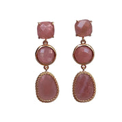 Natural Gemstone Purple Amethyst & Sunstone Drop Earrings
