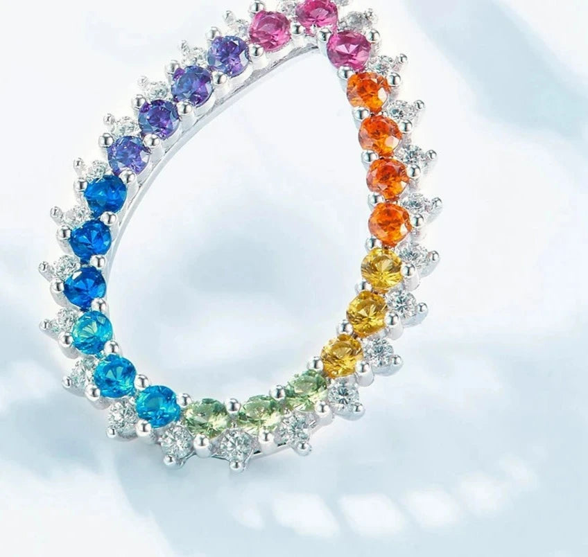 925 Silver Rainbow Colorful Zicron Earrings