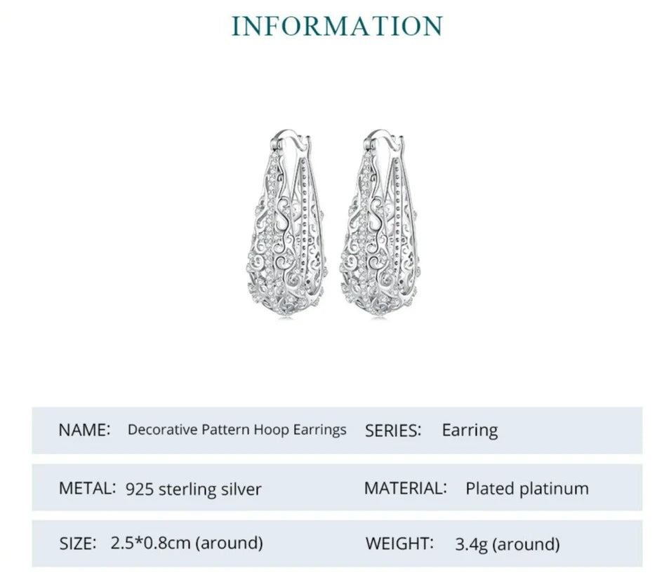 925 Sterling Silver Vine Hollow Earrings