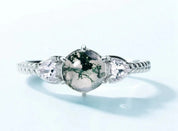 925 Silver 6*6mm Natural Moss Agate Rings