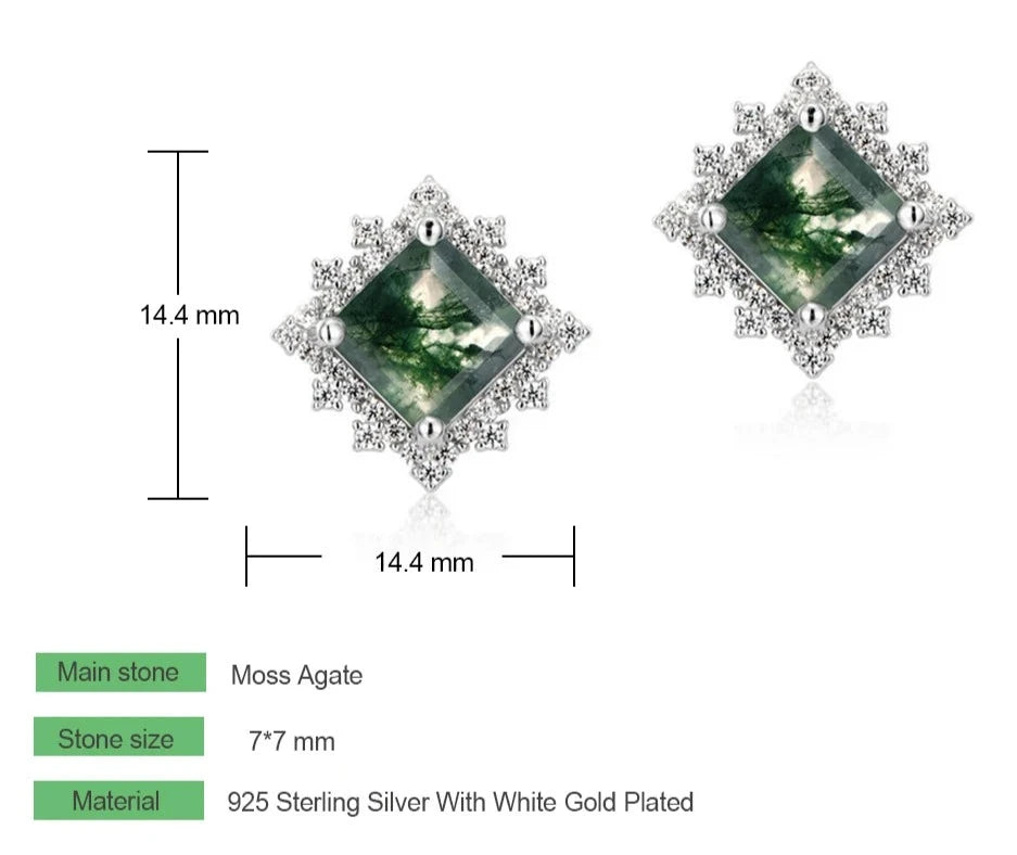 925 Silver Moss Agate Stud Earrings