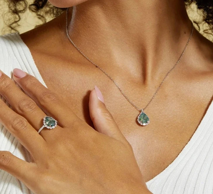 925 Silver 8*10mm Natural Moss Agate Rings