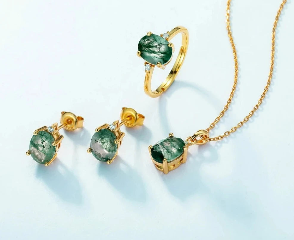 925 Sliver Green Moss Agate Necklace