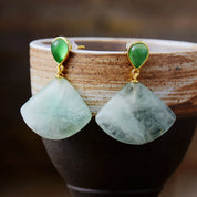 Natural Gemstone Geometric Quartz Fan-Shaped Stud Earrings