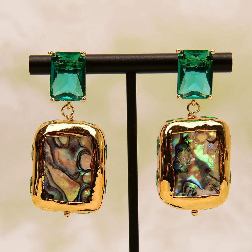 Natural Abalone Shell Green Stud Earrings