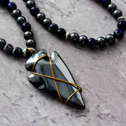 Natural Gemstone Hematite Arrow head  pendant Bead Necklace