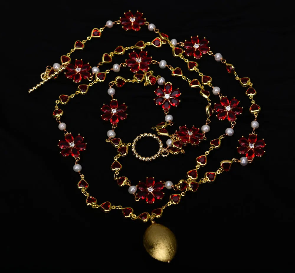 Natural  Baroque Pearl Pendant Crystel Flower Necklace