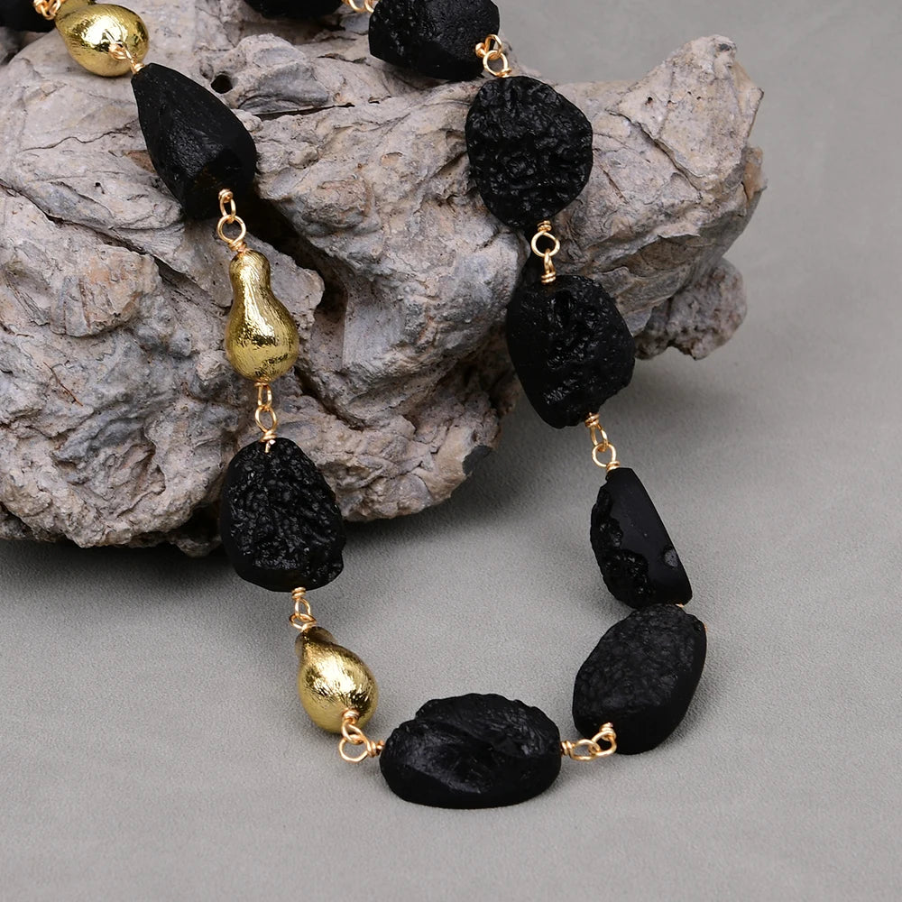 Black Meteorite Gold Bead Necklace
