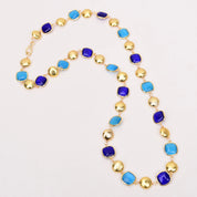 Blue Cat Eye Gold Bead Sweater Chain