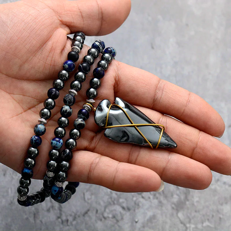 Natural Gemstone Hematite Arrow head  pendant Bead Necklace