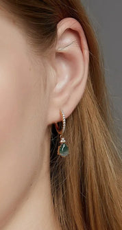925 Silver Green Moss Agate Dangling Earrings