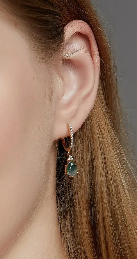 925 Silver Green Moss Agate Dangling Earrings