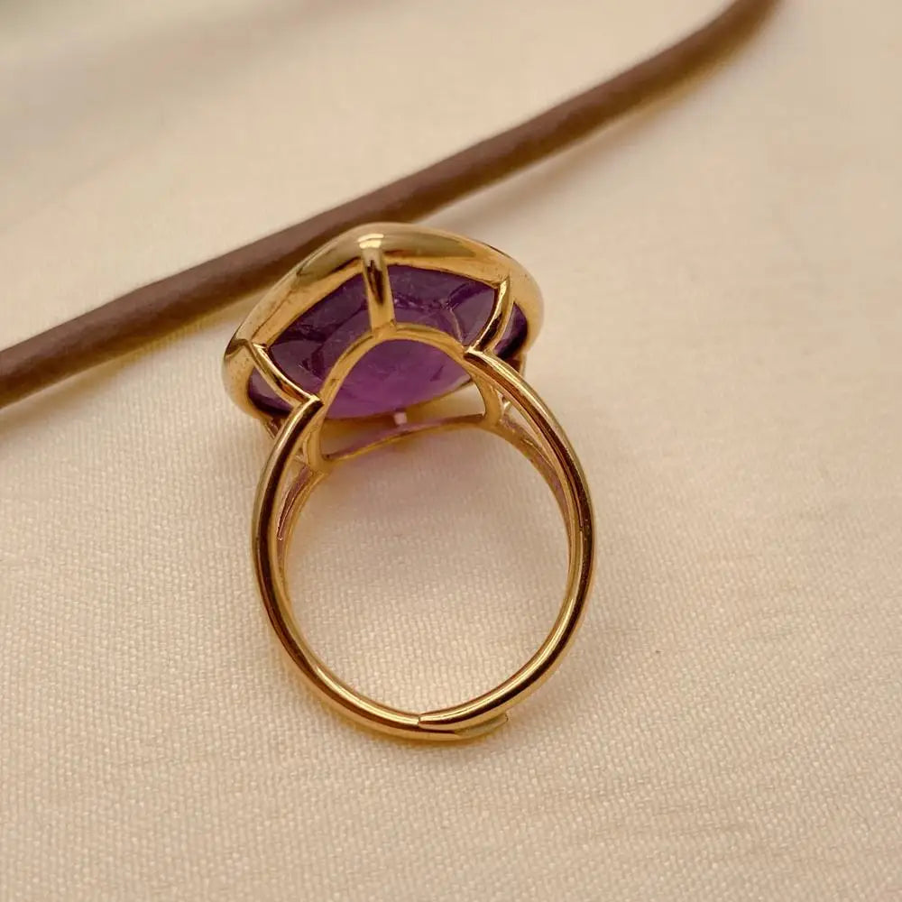 Natural Amethyst Teardrop Gemstone Ring