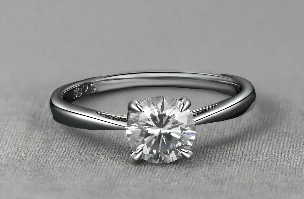 1.0CT Round Moissanite 18K Gold Plated Silver Ring