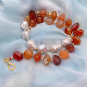 Cultured White Baroque Pearl Red Carnelian Necklace