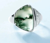 925 Silver Moss Agate Rings