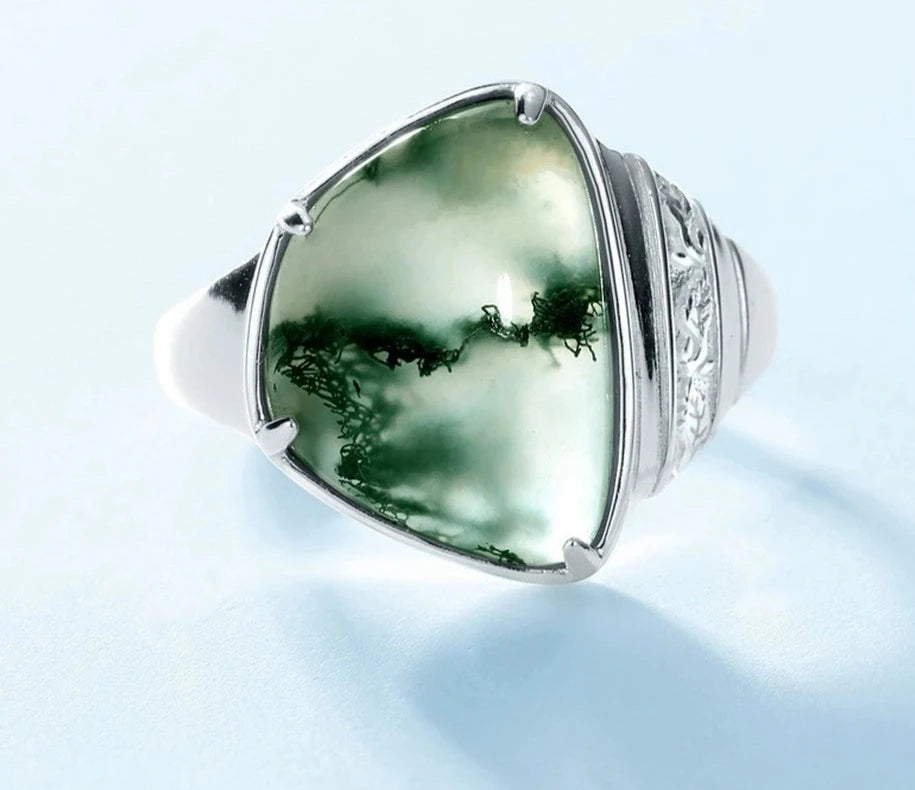 925 Silver Moss Agate Rings