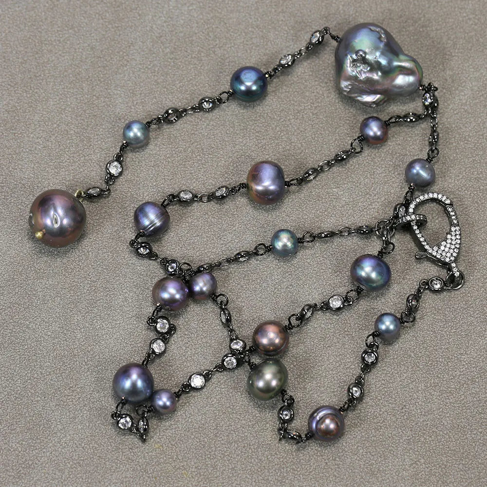 Black Keshi Pearl Gunmetal Necklace