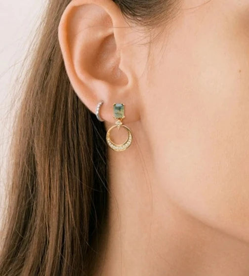 925 Silver Moss Agate Earrings
