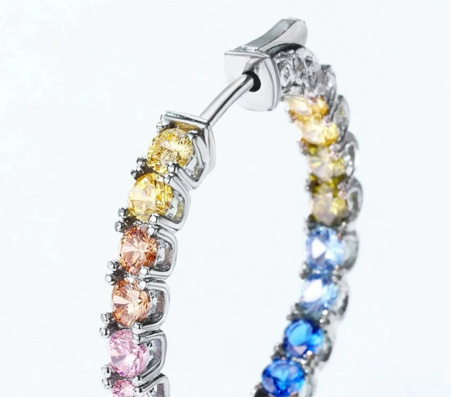 925 Silver Rainbow Colorful Zicron Earrings