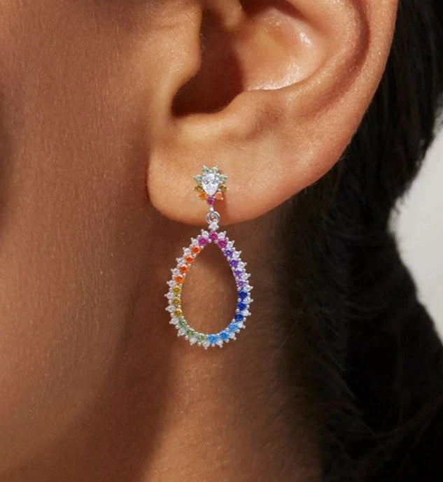 925 Silver Rainbow Colorful Zicron Earrings