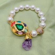 12mm White Sea Shell Pearl Multi Color Crystal Bead Bracelet