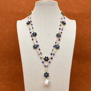 Natural  Baroque Pearl Pendant Crystel Flower Necklace