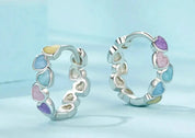 925 Sterling Silver Multi-color Heart Hoop Earrings