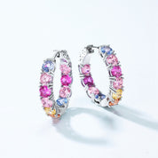 925 Silver Rainbow Crystal Colorful Zicron Hoop Earrings