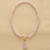 Rose Quartz Waterdrop Lariat Necklace