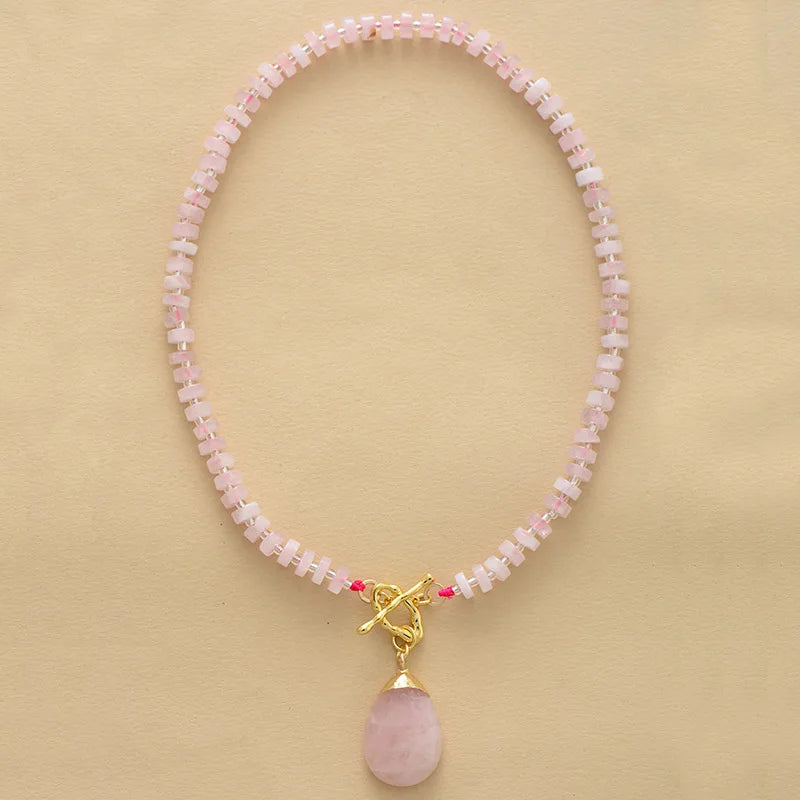 Rose Quartz Waterdrop Lariat Necklace