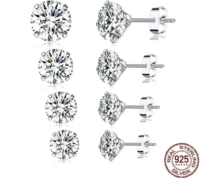 925 Sterling Silver Round CZ Earrings