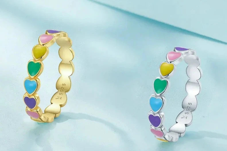925 Sterling Silver Rainbow Heart Ring