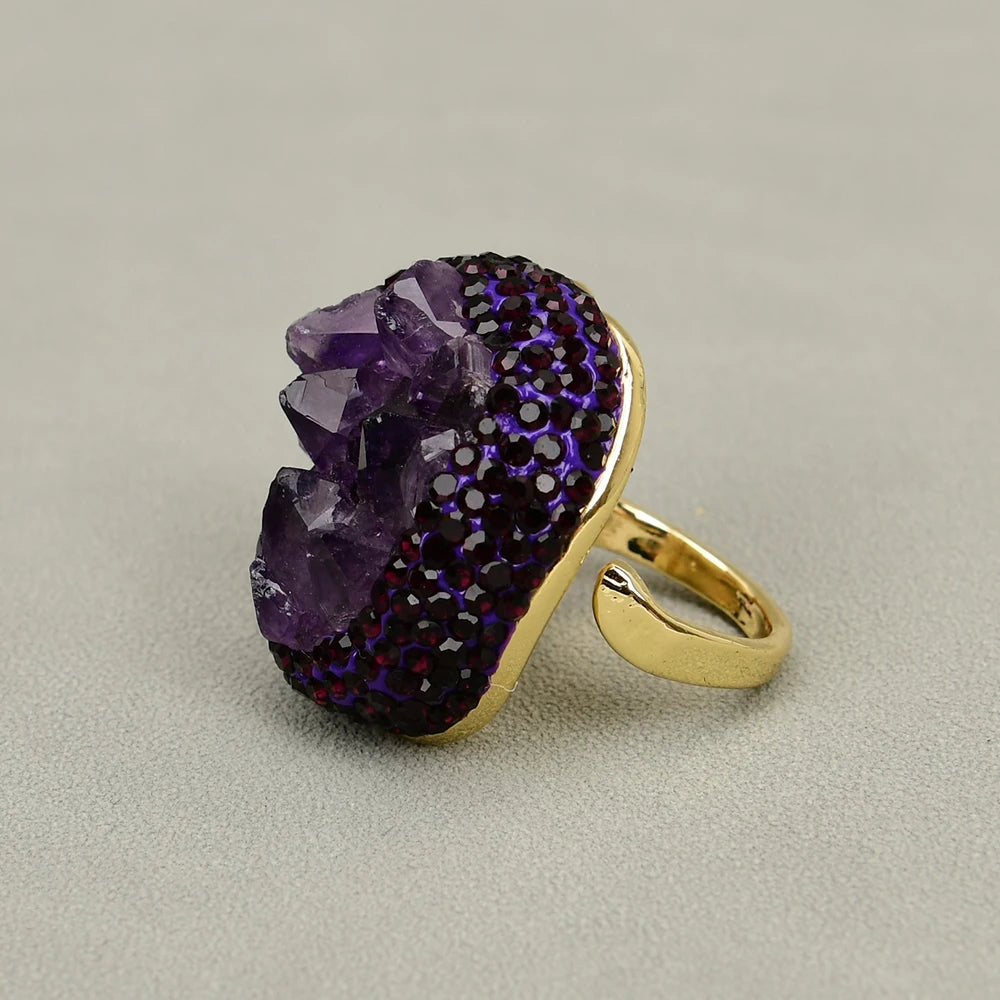 Natural Amethyst Druzy Gemstone Rings