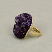 Natural Amethyst Druzy Gemstone Rings