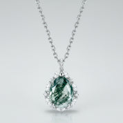 925 Silver Water Drop Moss Agate Pendant Necklace