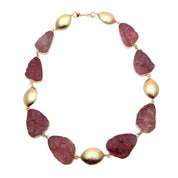 Natural strawberry quartz 18k gold Choker & Bracelet